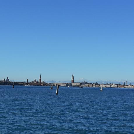 A view of Venice and the Alps from the water-bus